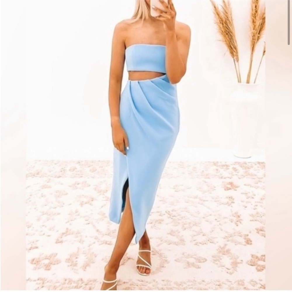 MISHA Blue Medora Strapless Cut Out Dress 10